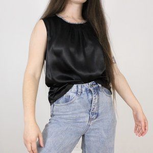 *Kasper Black Tank Blouse Rhinestone Trim